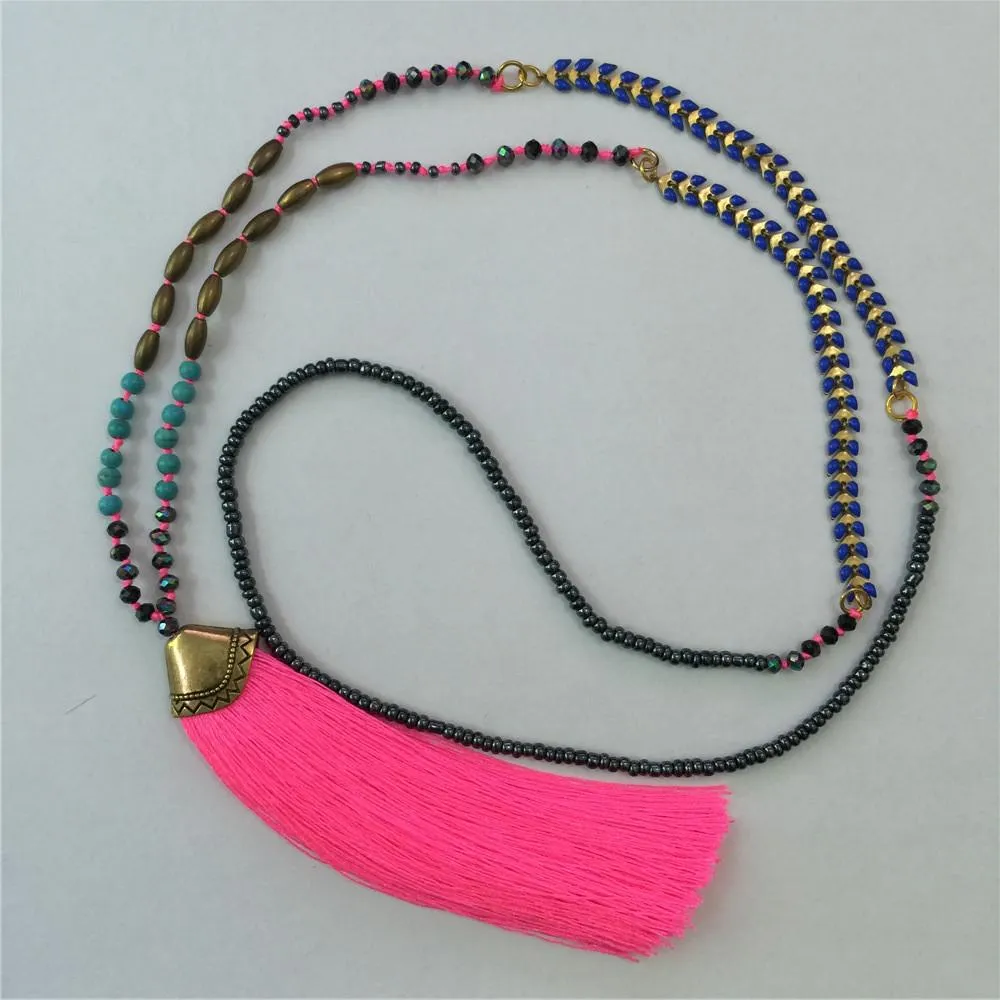 Ethnic Long Necklace Bohemian Fringed Sweater Chain Handmade Beads