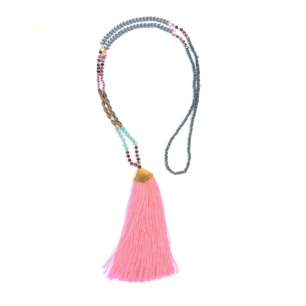 Ethnic Long Necklace Bohemian Fringed Sweater Chain Handmade Beads