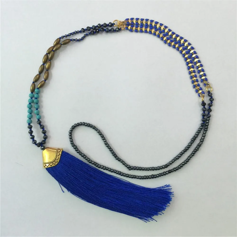 Ethnic Long Necklace Bohemian Fringed Sweater Chain Handmade Beads