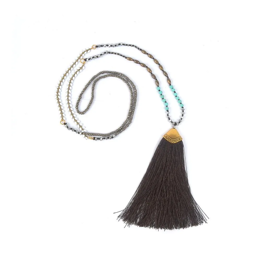 Ethnic Long Necklace Bohemian Fringed Sweater Chain Handmade Beads
