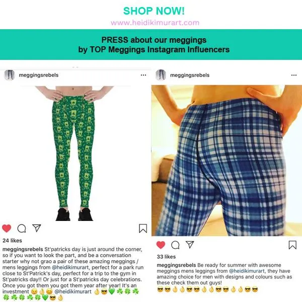 Green Plaid Printed Men's Leggings, Tartan Plaid Print Compression Men's Leggings Tights Pants - Made in USA/MX/EU (US Size: XS-3XL)