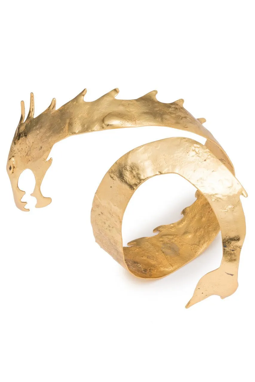 Hammered Brass Dragon Cuff Bracelet