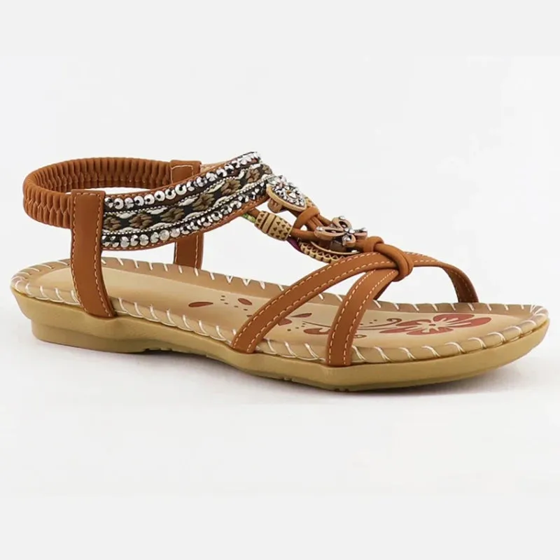 Hnzxzm Summer Women Bohemian Sandals Crystal Foam Non-slip Sandalias Mujer Elastic Band Strap Low Heels Rome Shoes Sandals