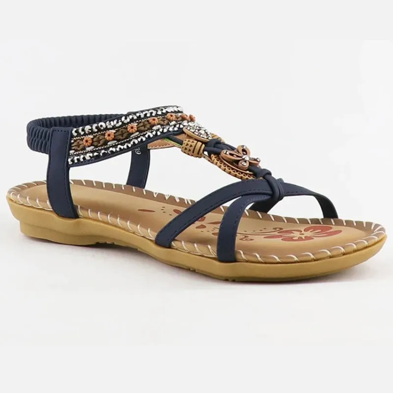 Hnzxzm Summer Women Bohemian Sandals Crystal Foam Non-slip Sandalias Mujer Elastic Band Strap Low Heels Rome Shoes Sandals