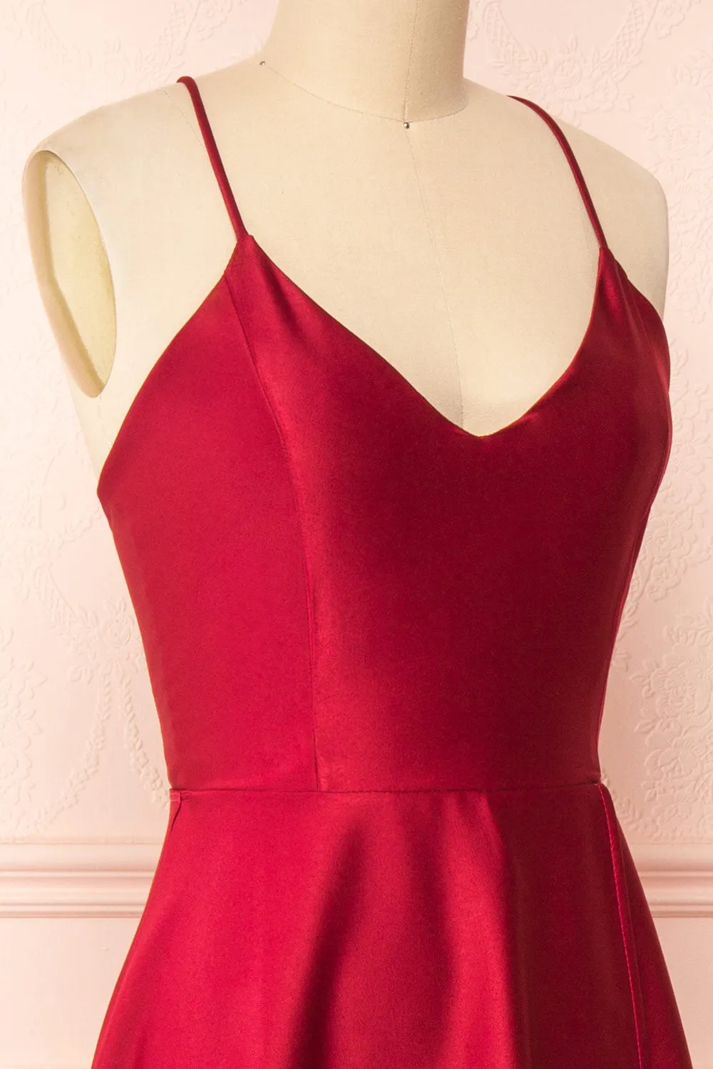 Julia Burgundy | Satin Maxi Dress w/ High Slit