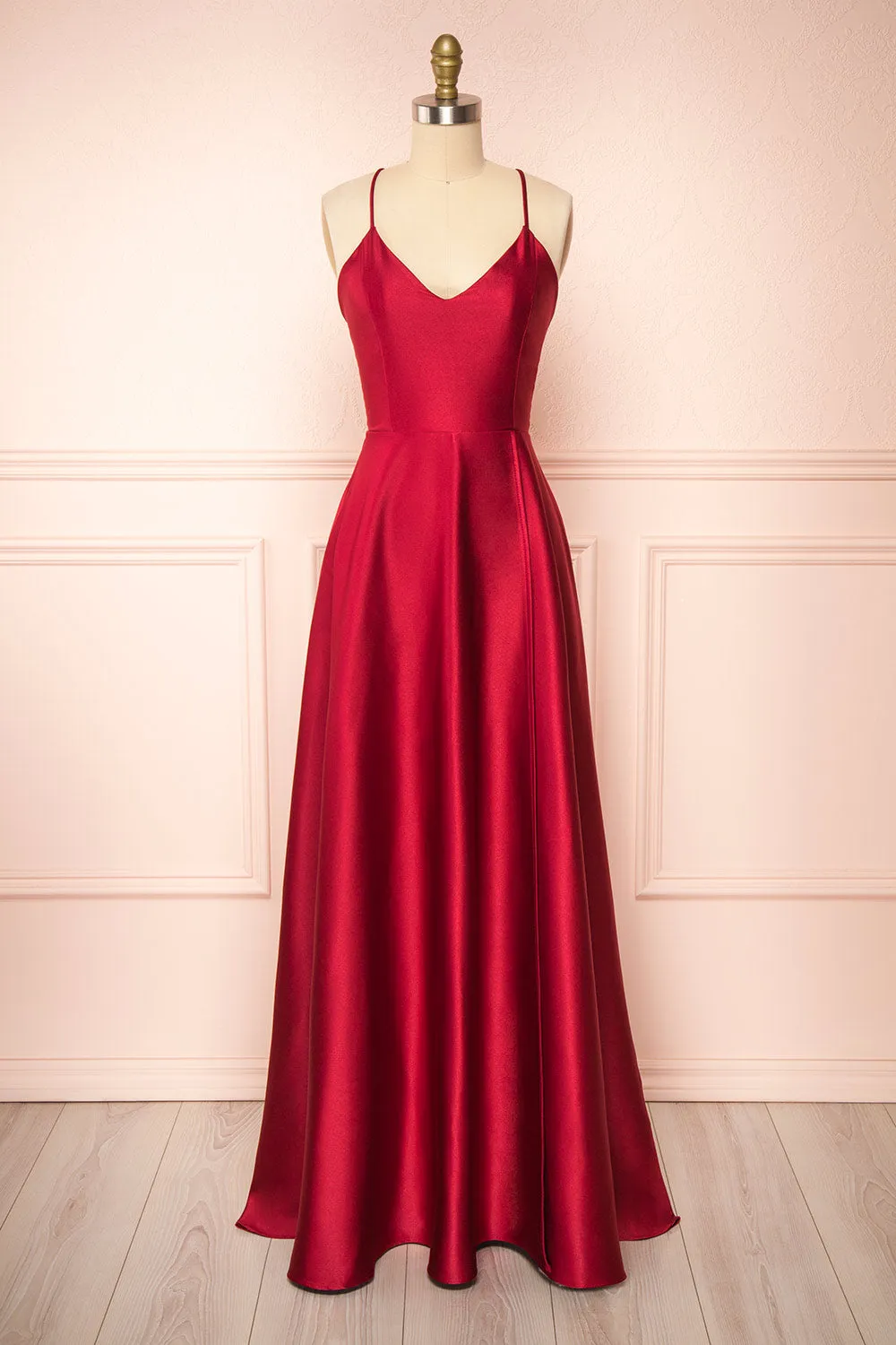 Julia Burgundy | Satin Maxi Dress w/ High Slit
