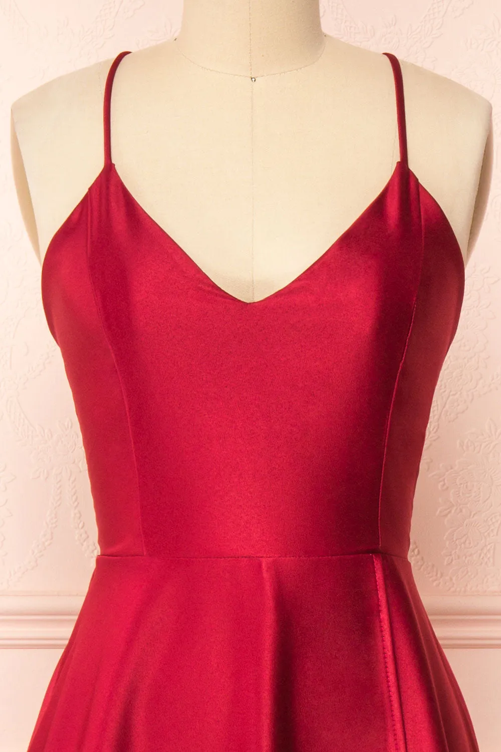 Julia Burgundy | Satin Maxi Dress w/ High Slit