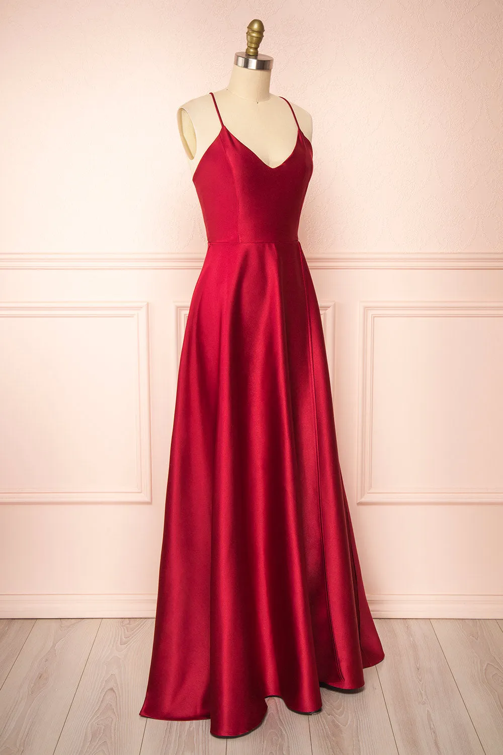 Julia Burgundy | Satin Maxi Dress w/ High Slit