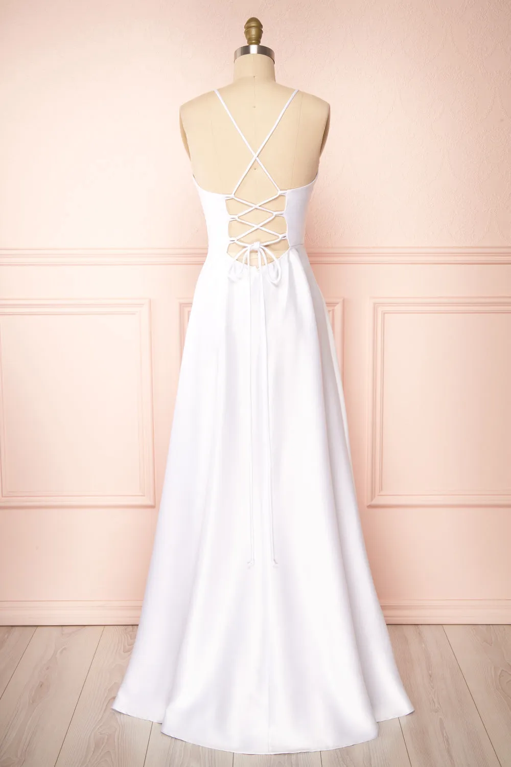 Julia Ivory | Satin Maxi Dress w/ High Slit