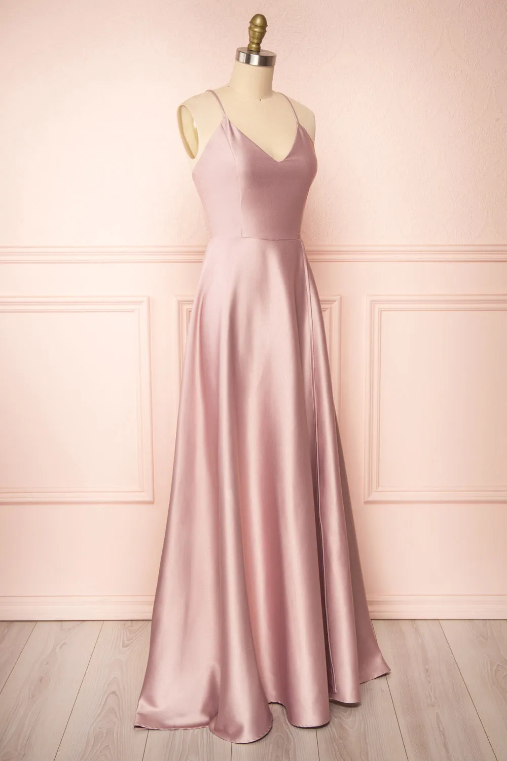Julia Mauve | Satin Maxi Dress w/ High Slit