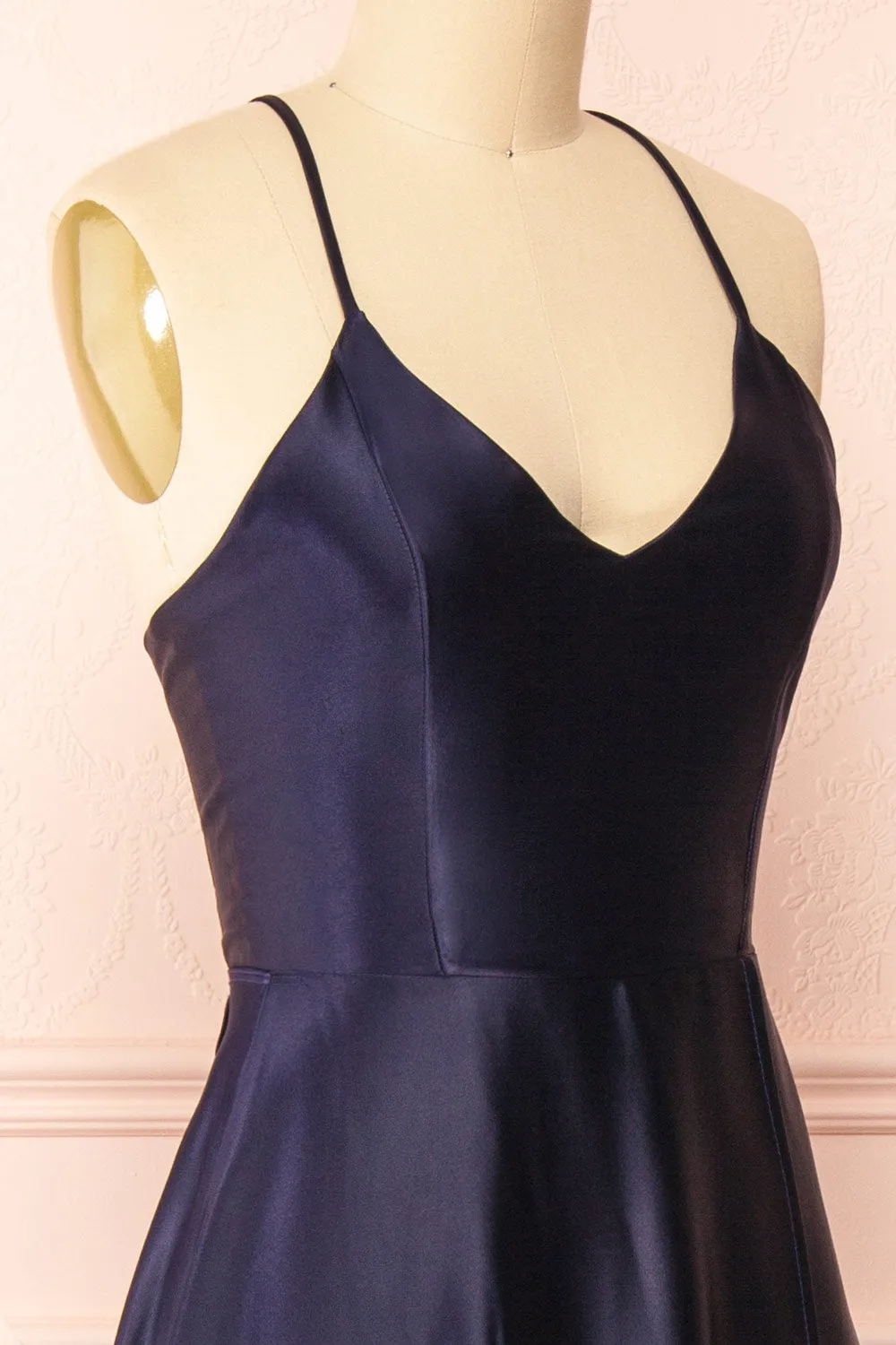 Julia Navy | Satin Maxi Dress w/ High Slit