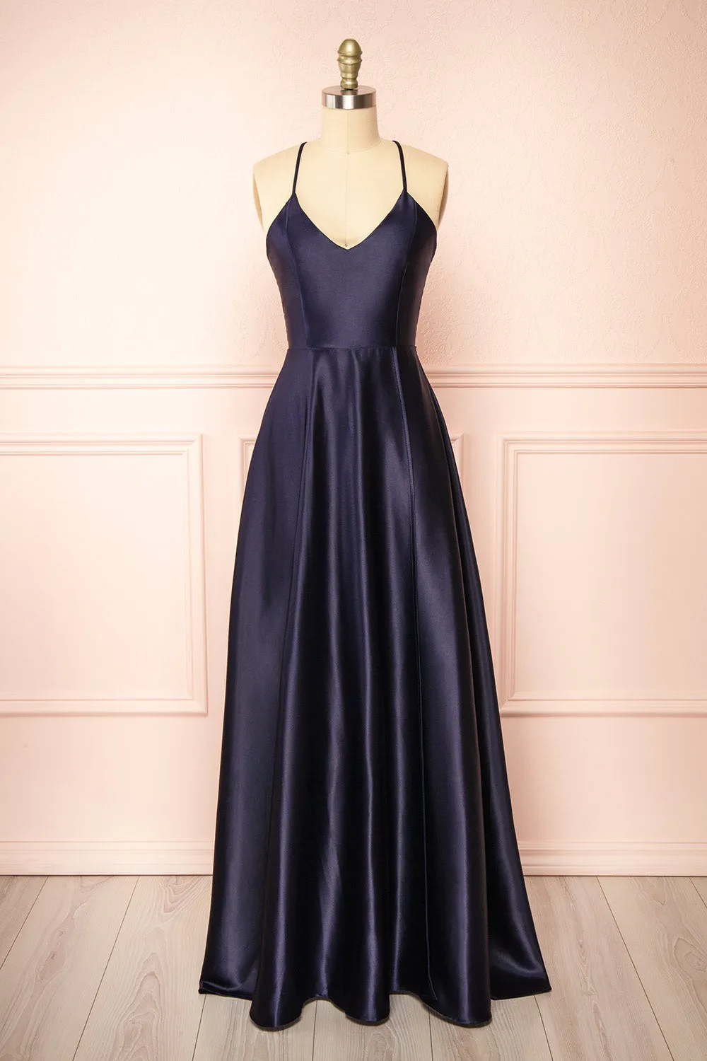 Julia Navy | Satin Maxi Dress w/ High Slit