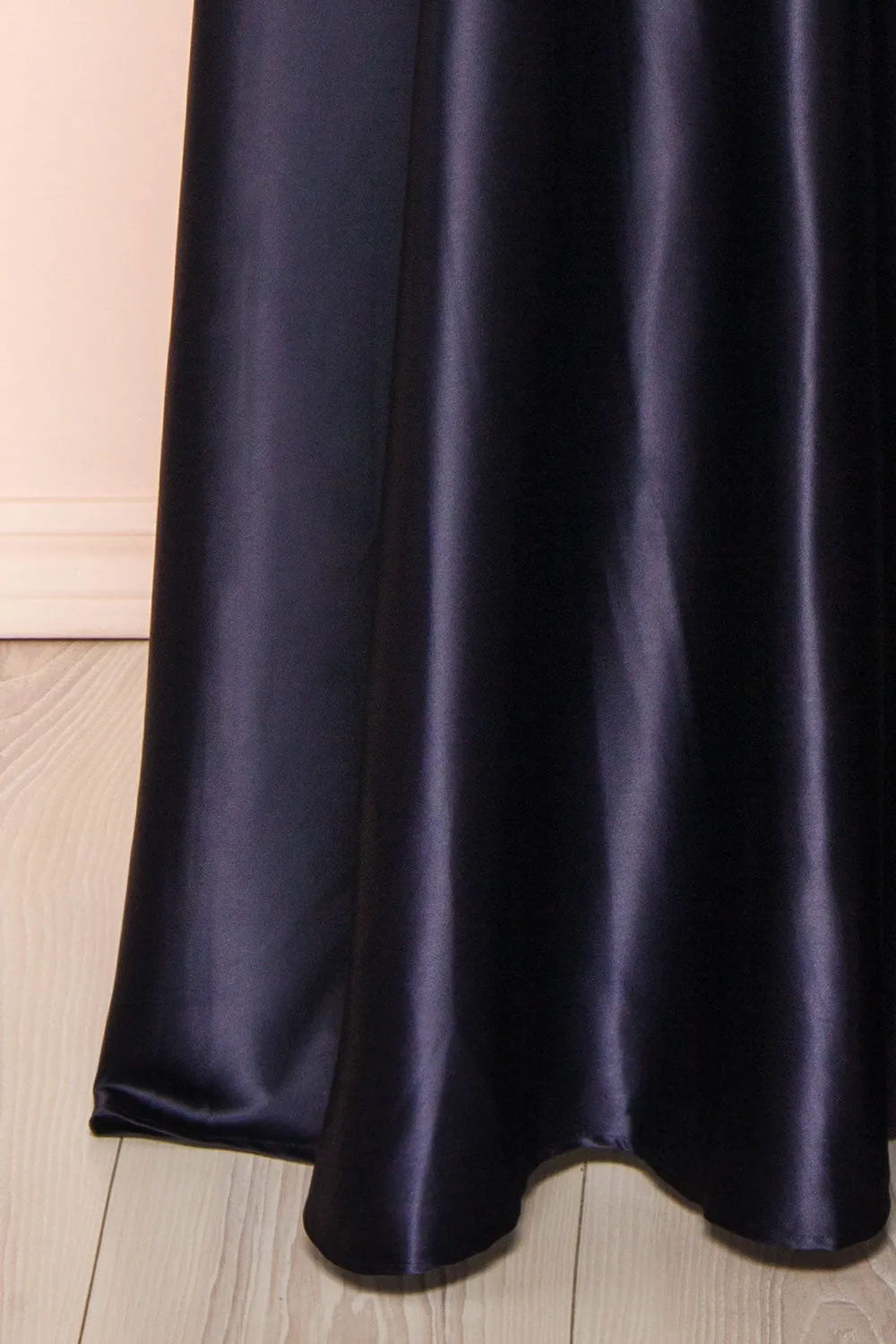 Julia Navy | Satin Maxi Dress w/ High Slit