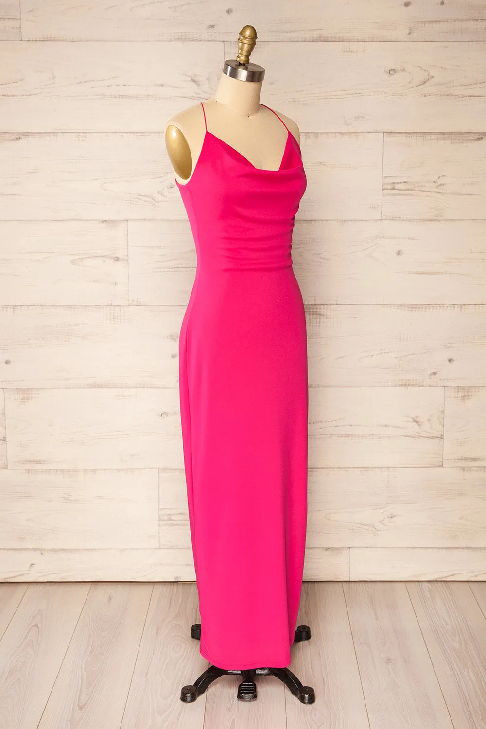 Ocala Fuchsia | Fitted Open-Back Maxi Dress