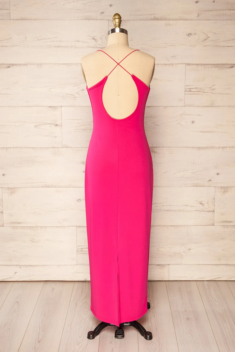 Ocala Fuchsia | Fitted Open-Back Maxi Dress