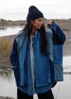 Quilted Botanical Coat - Handwoven Cotton - Indigo