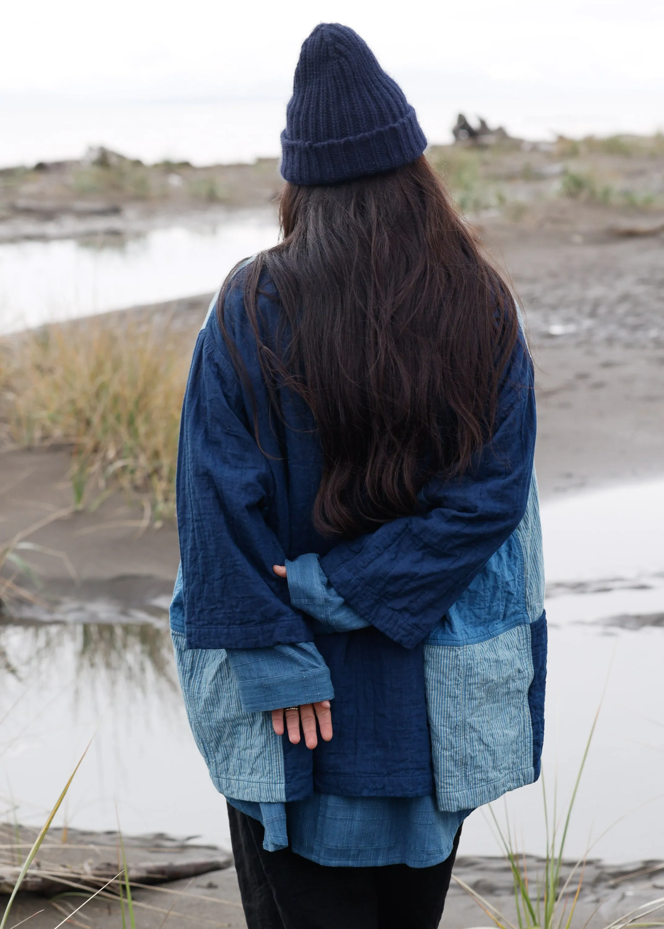 Quilted Botanical Coat - Handwoven Cotton - Indigo
