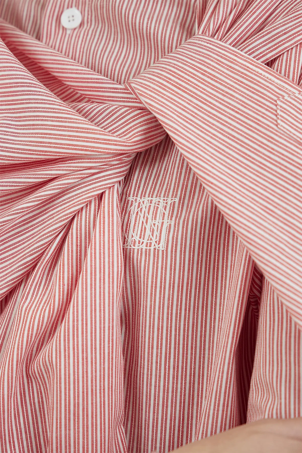 Self-tie knotted-detail striped cotton midi shirt dress