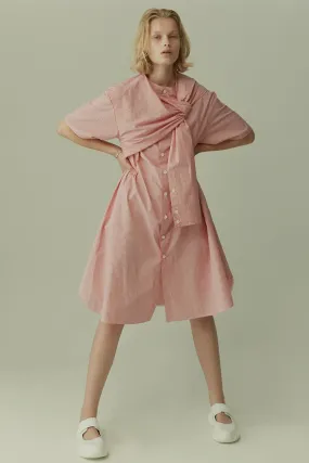 Self-tie knotted-detail striped cotton midi shirt dress