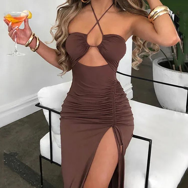 Sleeveless Midi Backless Dress Slim Summer Fashion Style