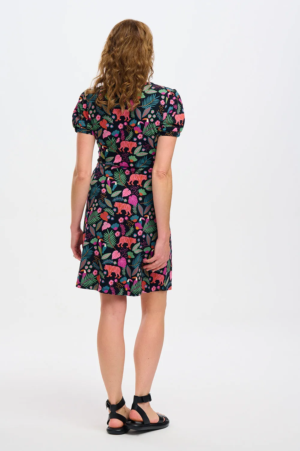 Sugarhill - Annette V-Neck Jersey Dress - Black, Tigers & Toucans