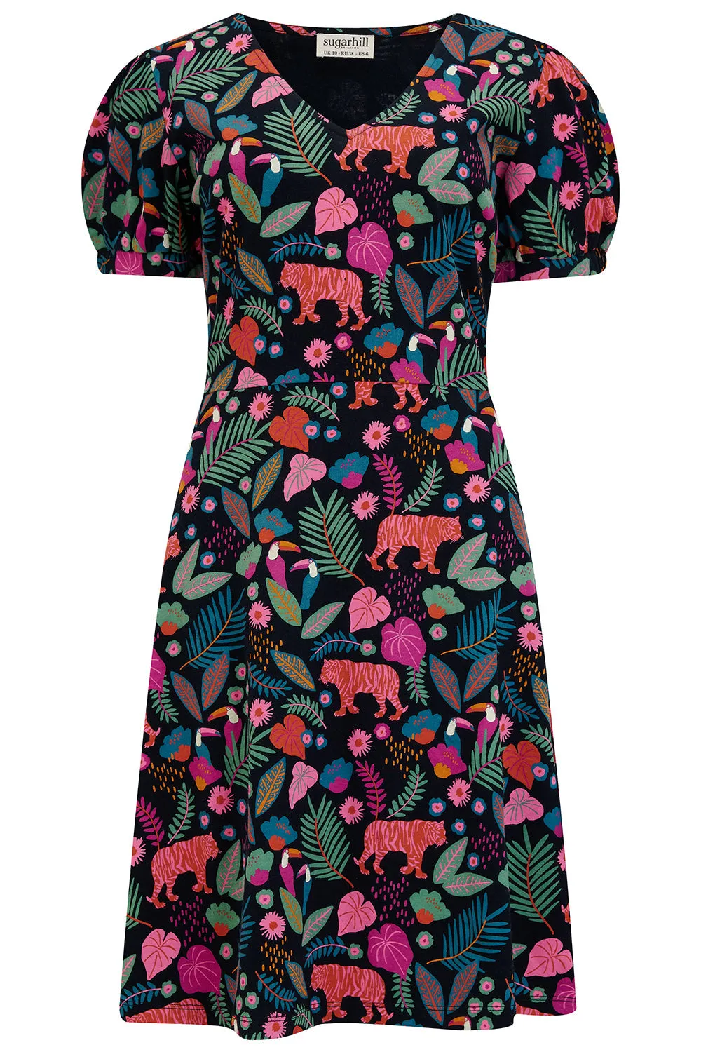 Sugarhill - Annette V-Neck Jersey Dress - Black, Tigers & Toucans