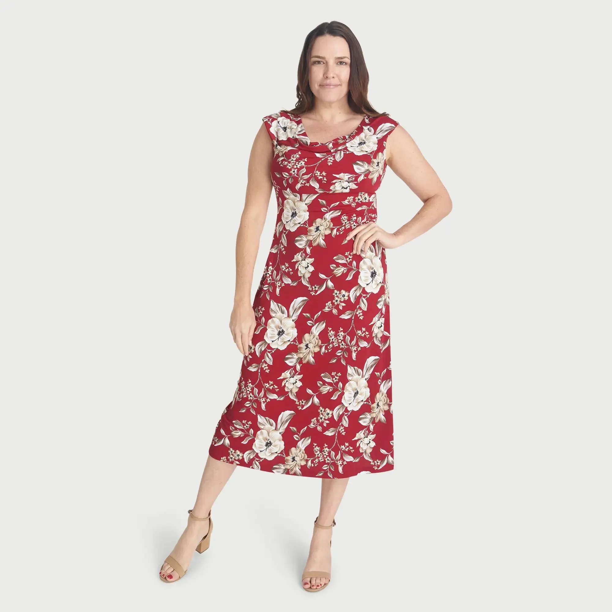 Tonya Crimson Cowl Neck Midi Dress