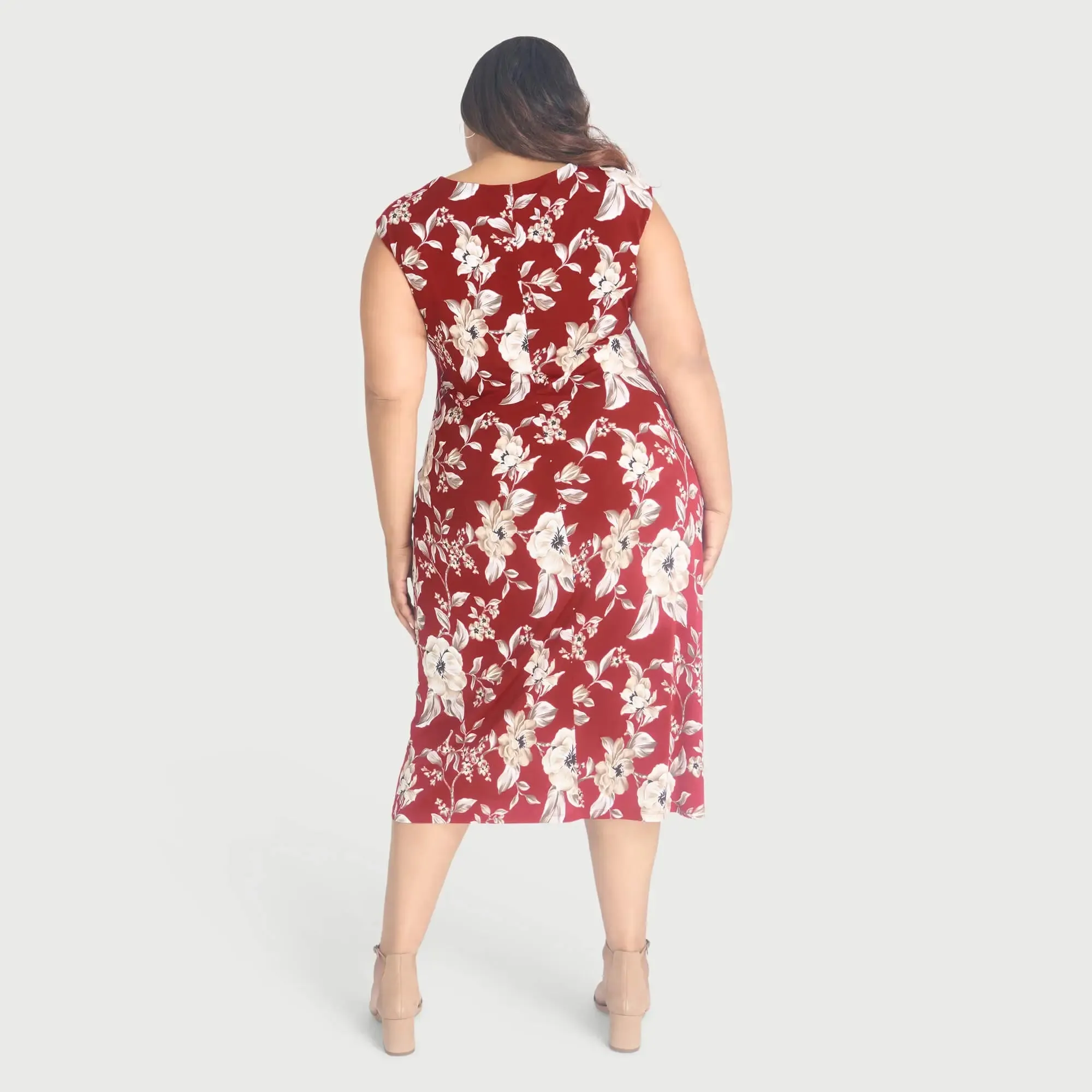 Tonya Crimson Cowl Neck Midi Dress