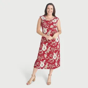 Tonya Crimson Cowl Neck Midi Dress