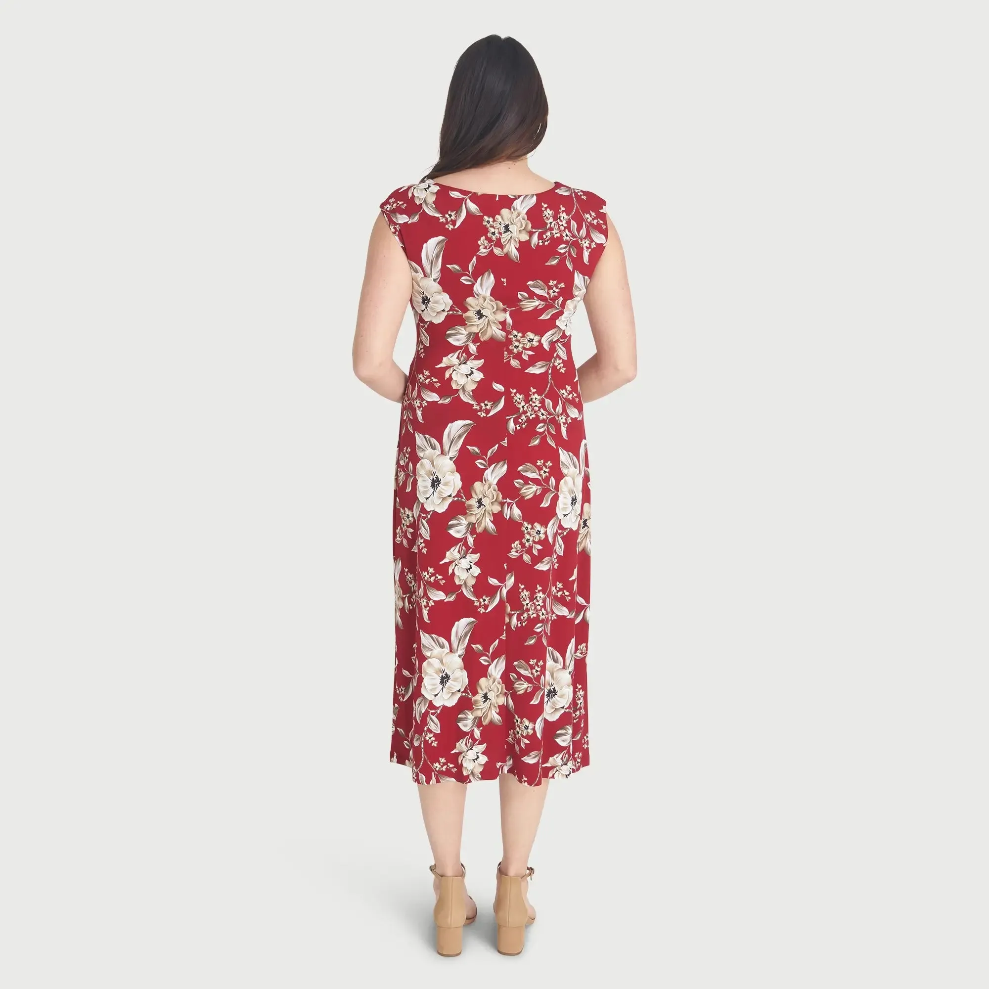 Tonya Crimson Cowl Neck Midi Dress