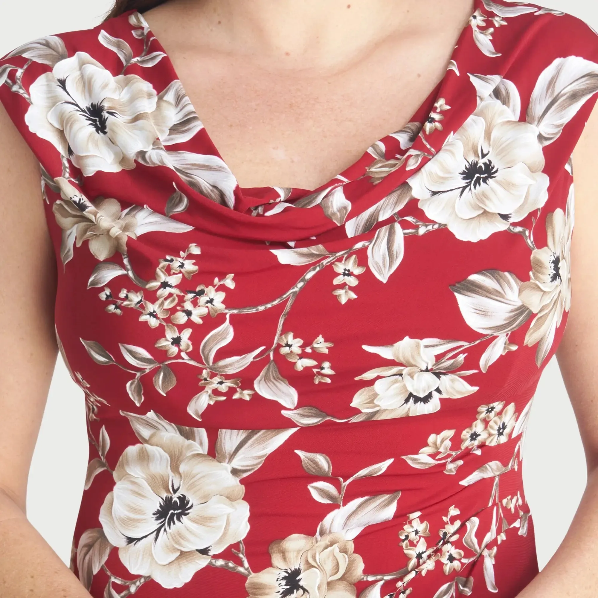 Tonya Crimson Cowl Neck Midi Dress