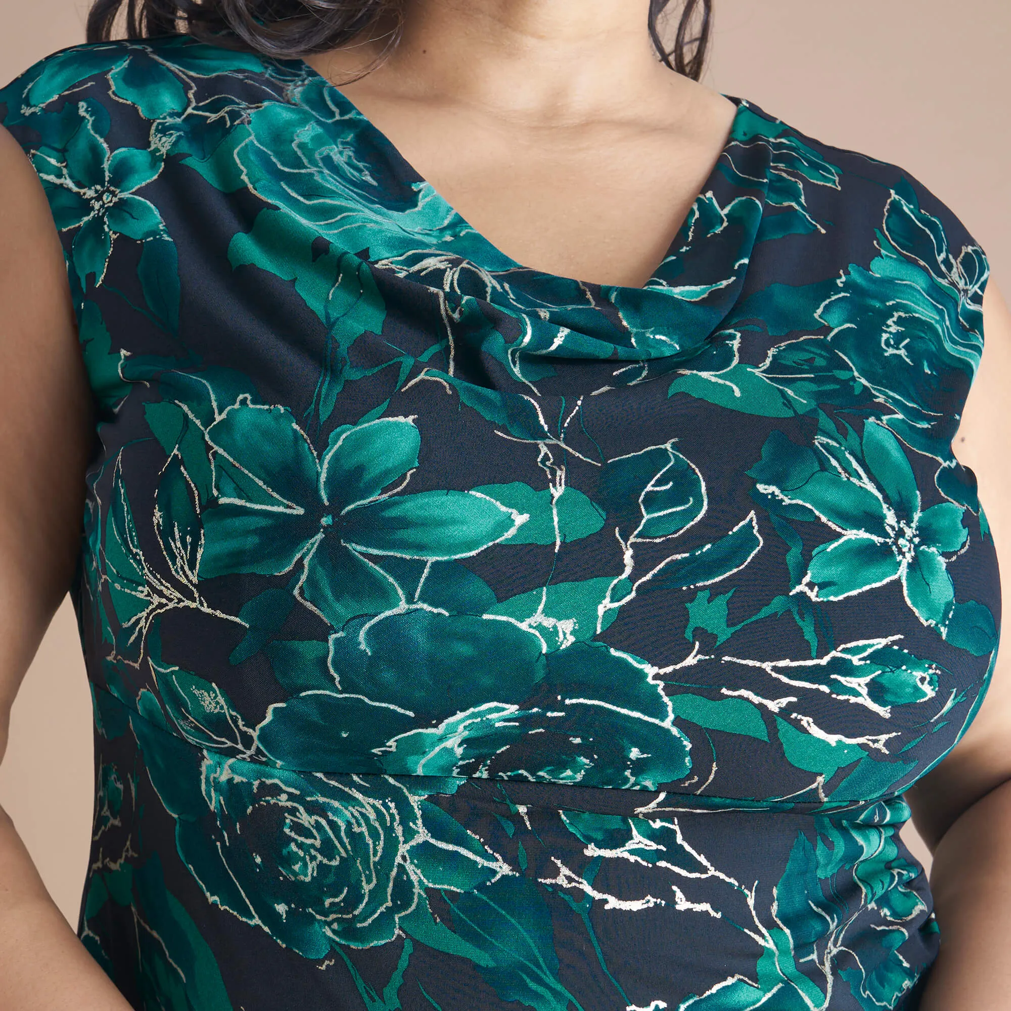 Tonya Hunter Green Cowl Neck Midi Dress