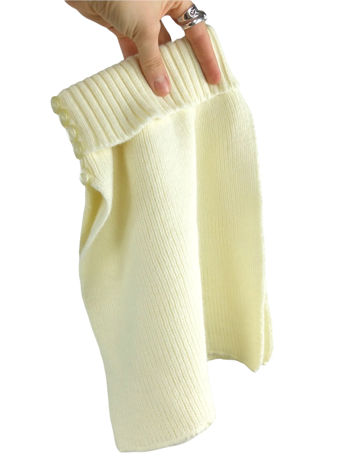 Vintage 70s Mod Bohemian Cream Front & Back High Roll Neck Knit Sweater Scarf