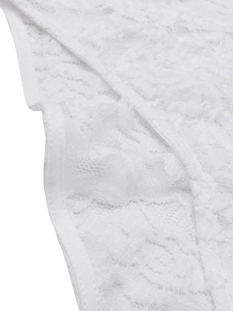 Women Lace See-through V-neck Tights Shapewear Outside Wearing Casual Bodysuit