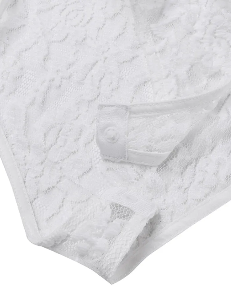 Women Lace See-through V-neck Tights Shapewear Outside Wearing Casual Bodysuit