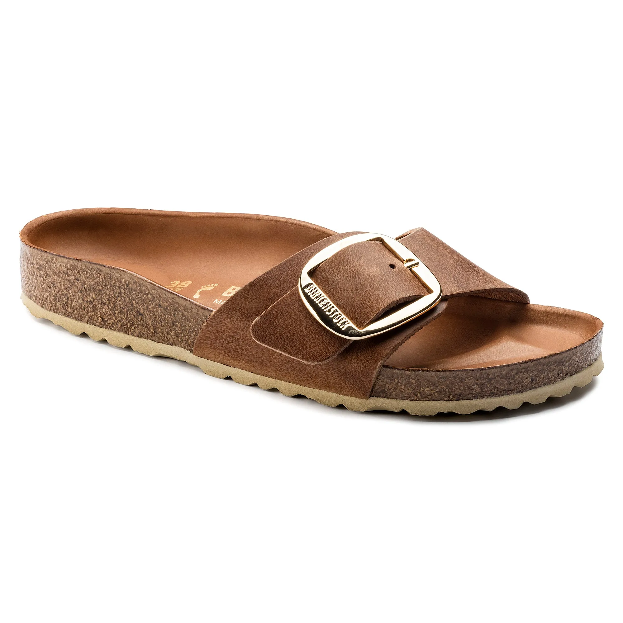Women's Birkenstock Madrid Big Buckle Oiled Leather Color: Cognac (MEDIUM/NARROW WIDTH)